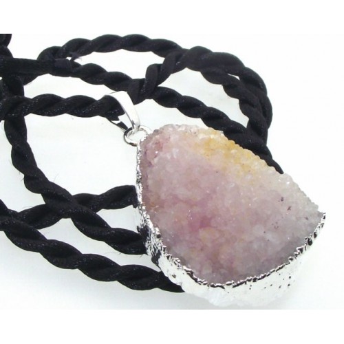 Druzy Pink Quartz Crystal Electroplated Pendant Design 04